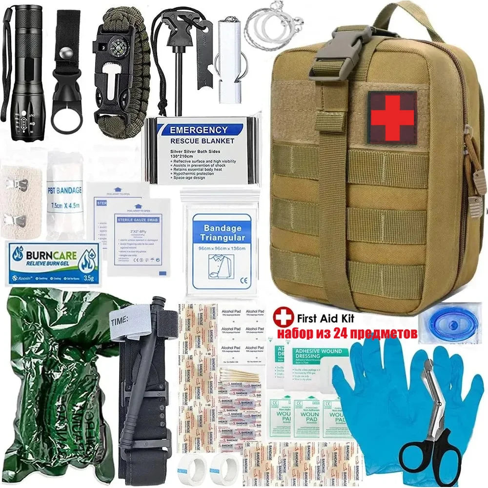 First Aid Trauma Kit, Military Medical First Aid Kit with Tourniquet, Camping Equipment Supplies Emergency