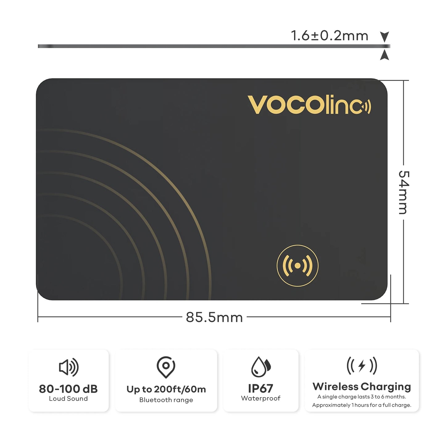 1Pcs VOCOlinc Wireless Charging Wallet Tracking Card Tag, Smart Bluetooth Car Locator, Item Finder, Use with Find My (iOS Only)