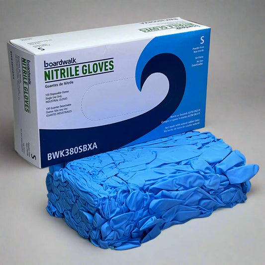 BOARDWALK (100 Gloves) Disposable Nitrile Gloves Sz S, Blue BWK380SBXA