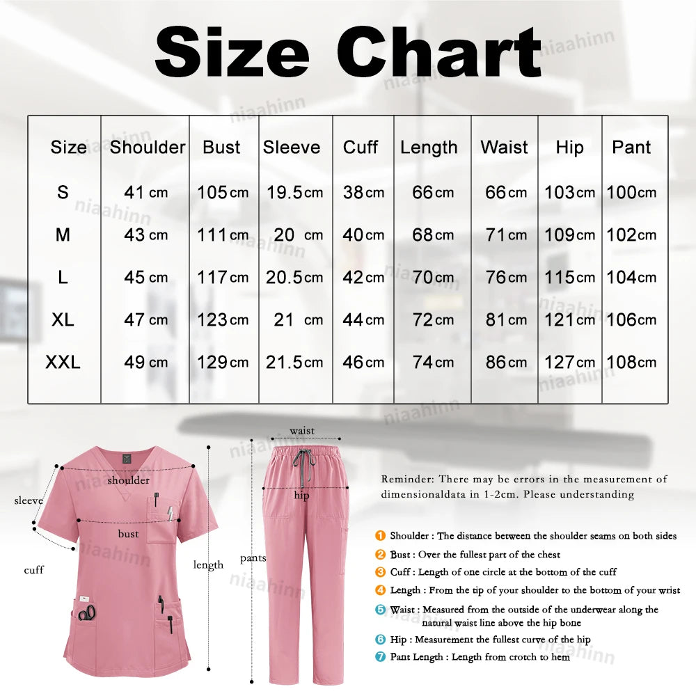 Elastic Scrub Set Operating Room Surgical Uniform Dental Veterinary Work Uniforms V-neck Short Sleeved Tops Pants Suit Wholesale