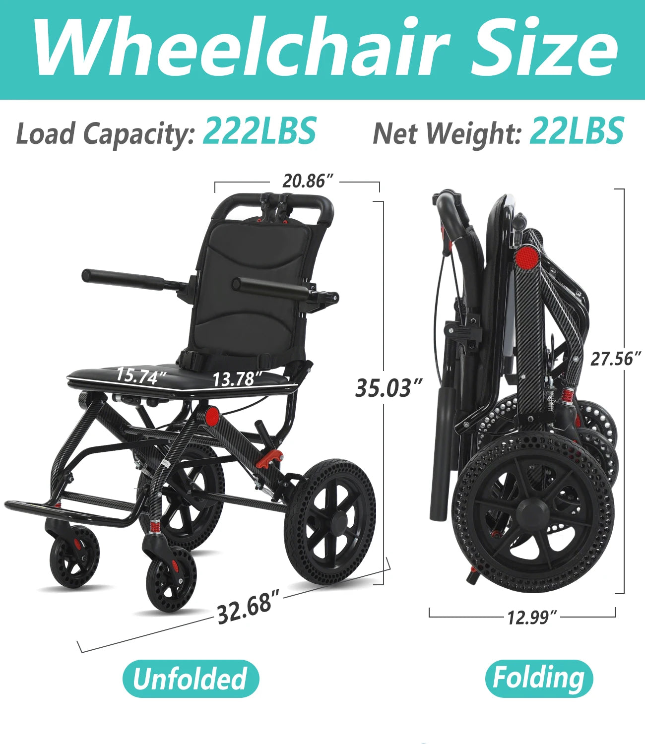 Manual Wheelchair Ultralight Folding Durable Wheelchair Airline Approved Folding Transportation Wheelchair
