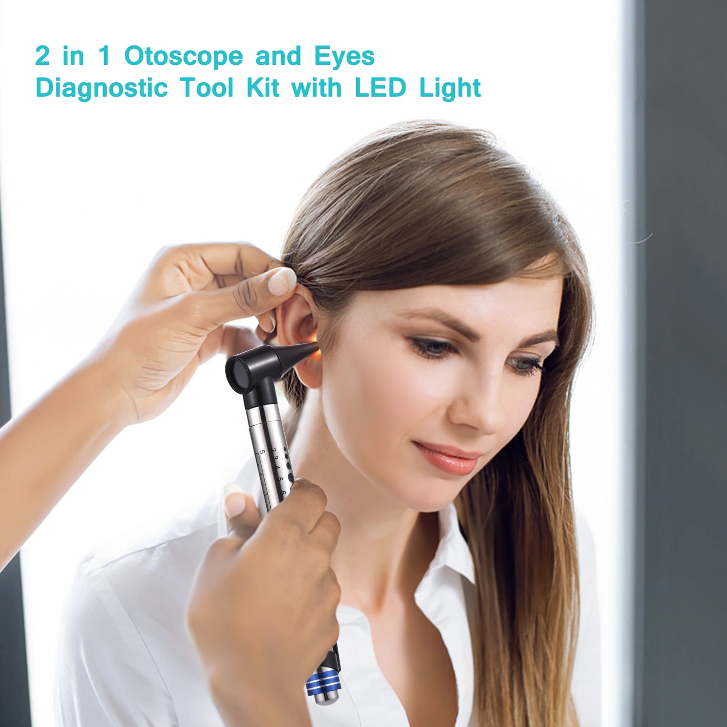 2 in 1 Otoscope and Eyes Diagnostic Tool Kit with LED Light 4mm Replaceable Ear Tips Optical Otoscope Ears Diagnostic Supplies