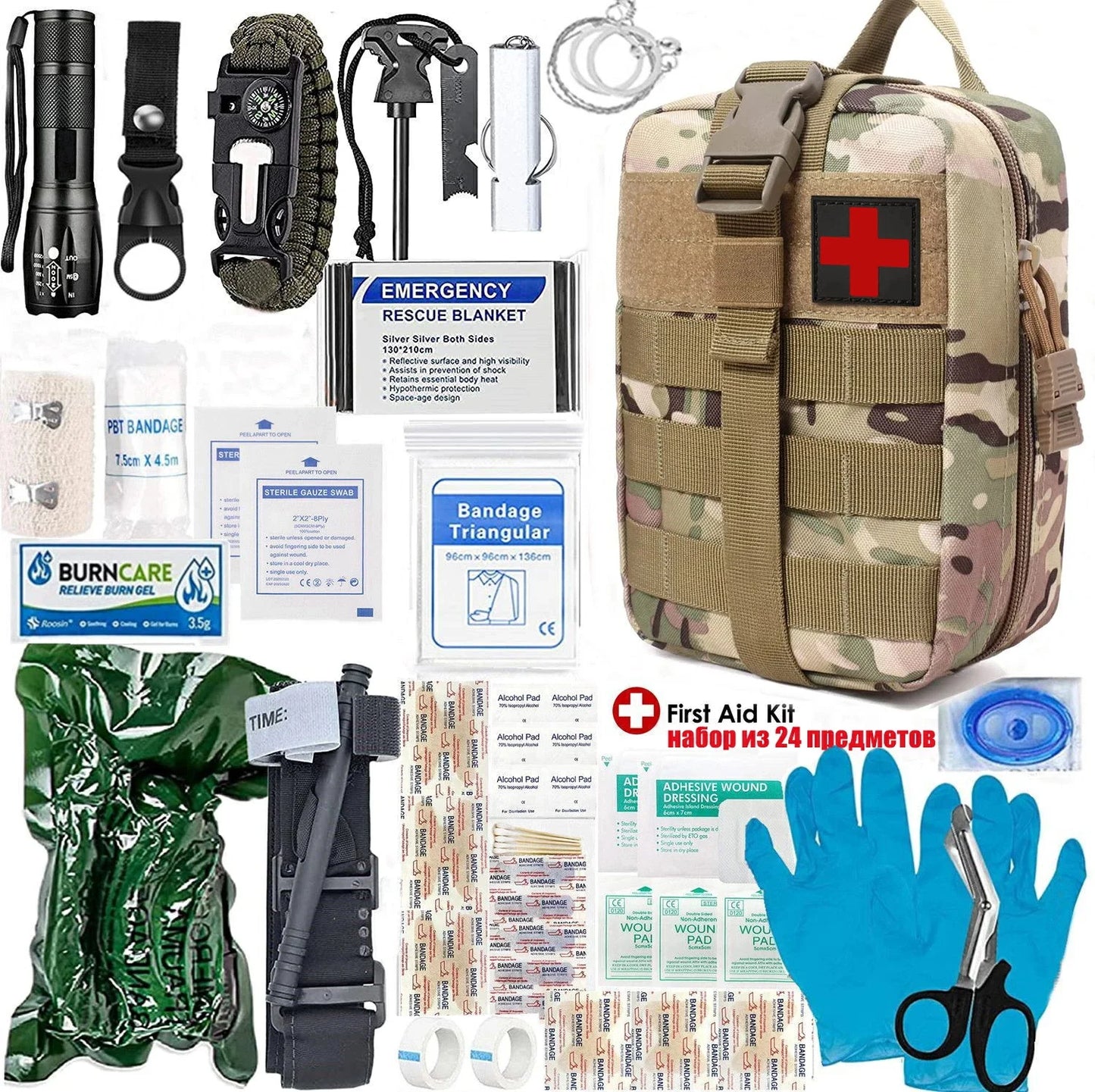 First Aid Trauma Kit, Military Medical First Aid Kit with Tourniquet, Camping Equipment Supplies Emergency
