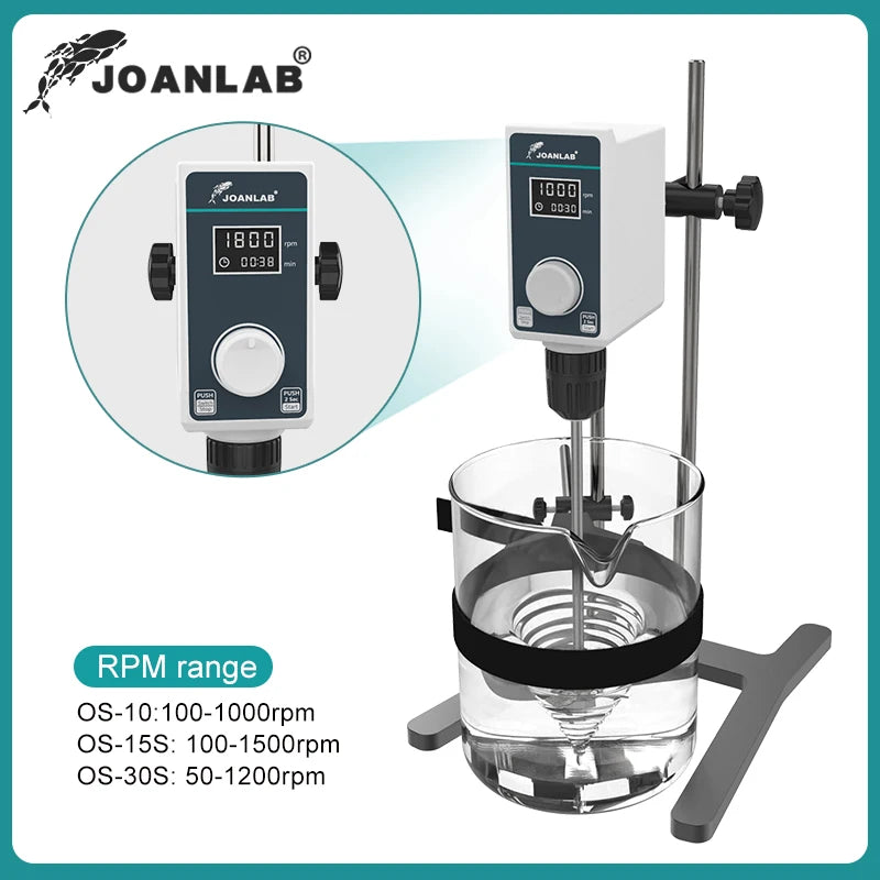 JOANLAB Liquid Mixer Lab Electric Stirrer Digital Display Overhead Stirrer Adjustable Height Lab Equipment 20L 1500rpm 110V 220V