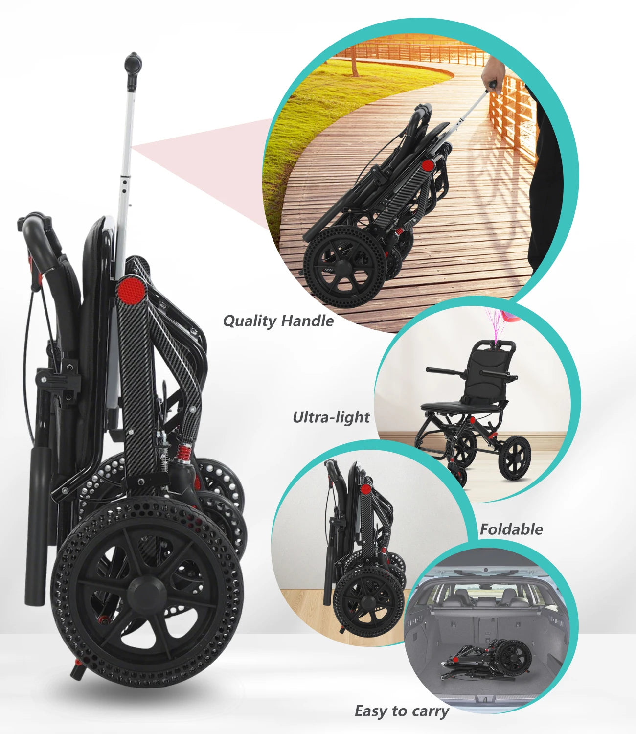 Manual Wheelchair Ultralight Folding Durable Wheelchair Airline Approved Folding Transportation Wheelchair