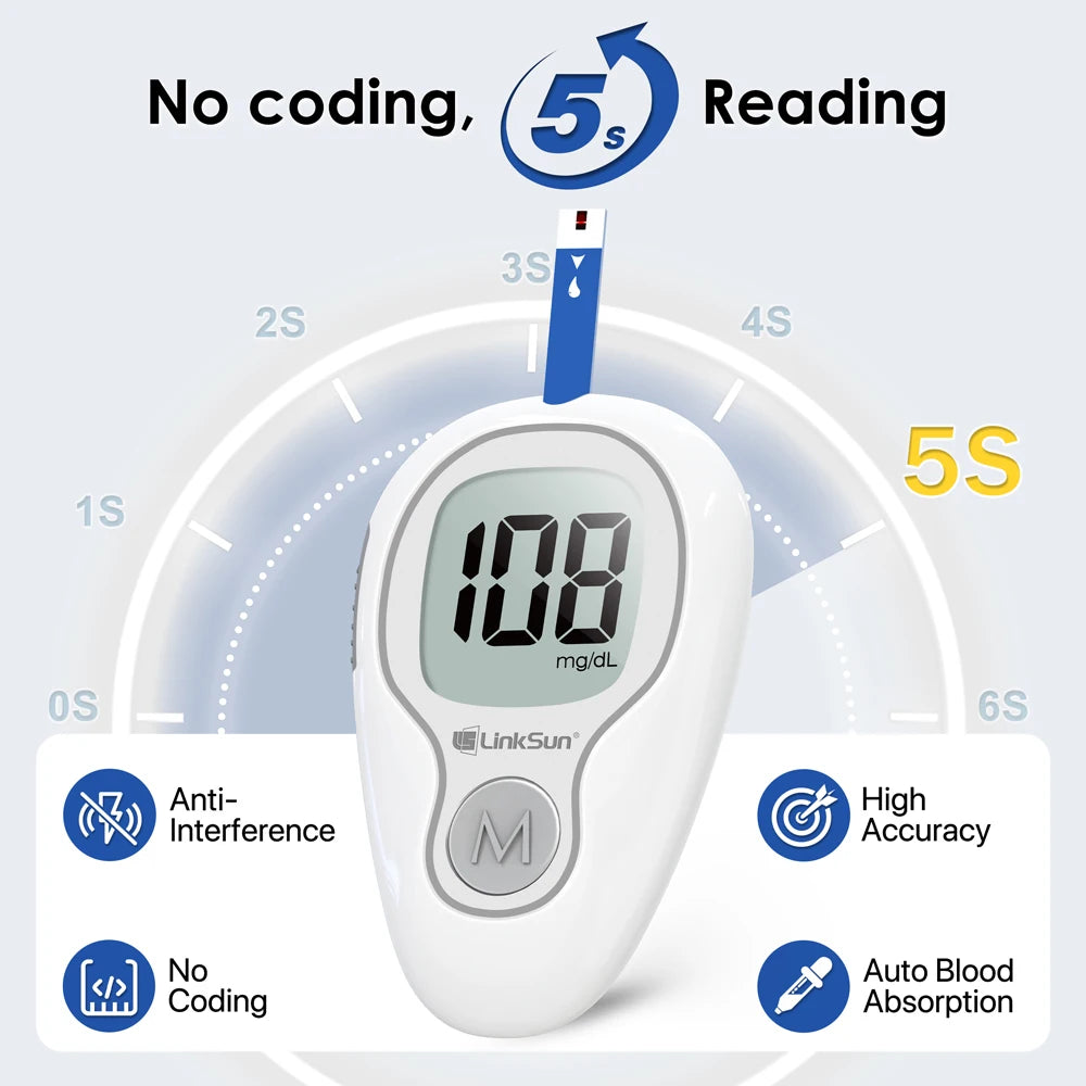 LinkSun G-425-3 Blood Glucose Meter 10/50/100pcs Test Strips Medical Diabetes Blood Sugar Test Monitor Complete Kit Glucosemeter