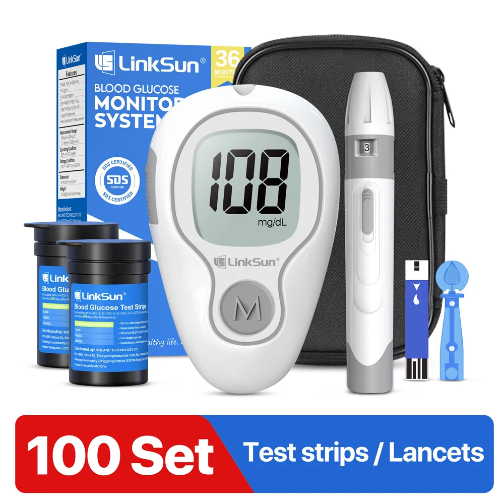 LinkSun G-425-3 Blood Glucose Meter 10/50/100pcs Test Strips Medical Diabetes Blood Sugar Test Monitor Complete Kit Glucosemeter