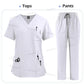 Elastic Scrub Set Operating Room Surgical Uniform Dental Veterinary Work Uniforms V-neck Short Sleeved Tops Pants Suit Wholesale