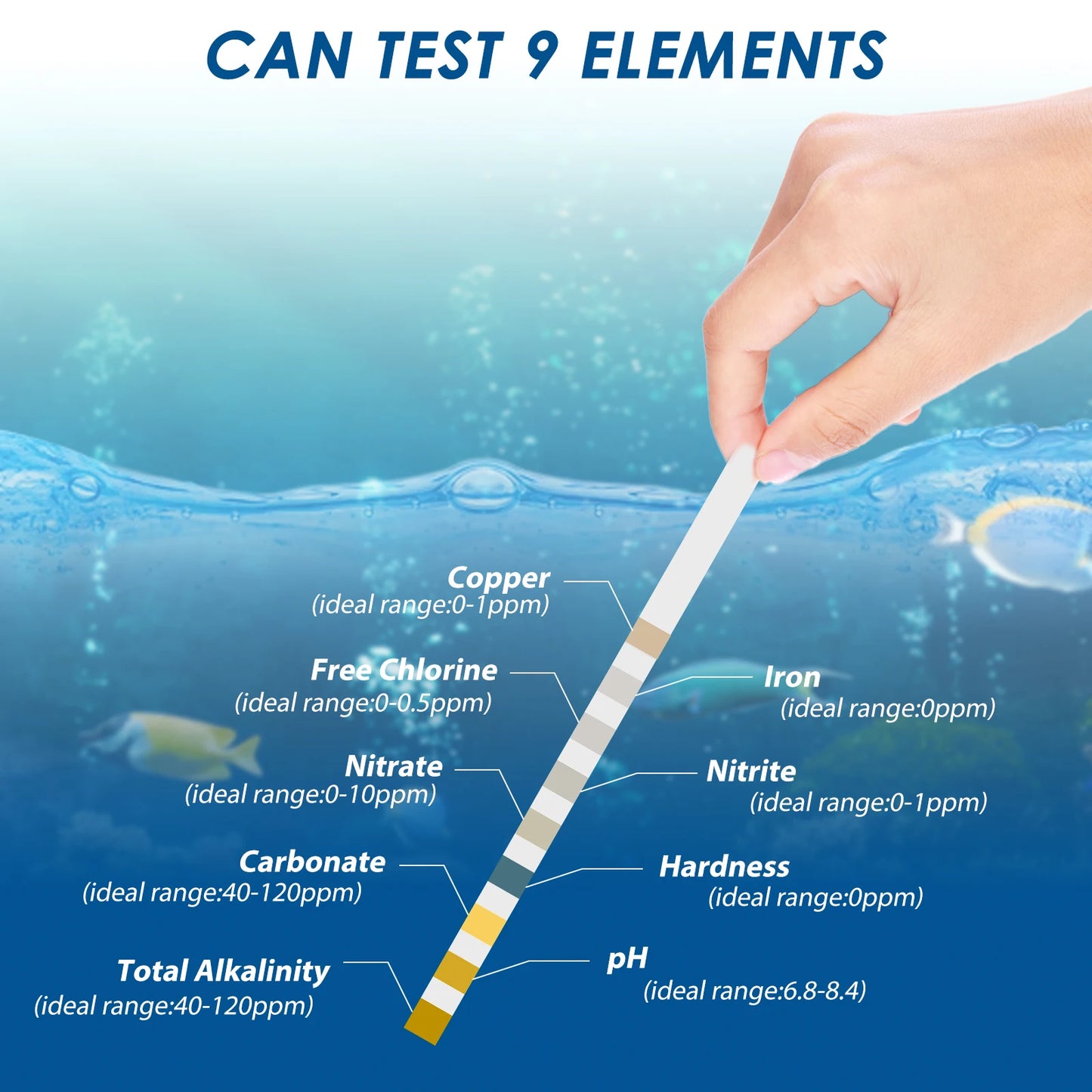 100 Pcs 9-IN-1/7-IN-1 Aquarium Test Fish Tank Test Kit with Test Tube Water Quality Monitor pH Test Strips Strips Fast Accurate