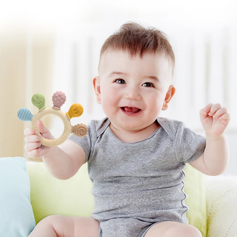 BPA Free Baby Silicone Teethers Sensory Toy Easy to Grasp Infant Teething Toys Food Grade Chewable Toys for Babies Newborn Gifts