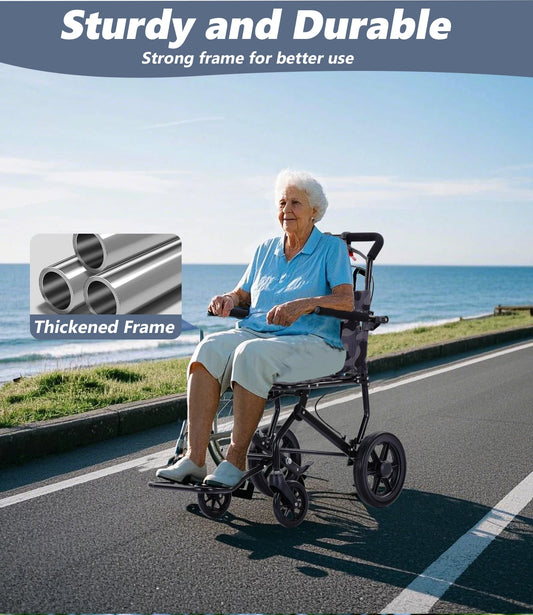 Adult Lightweight Push WheelchairSafe and Stable Ultralight Aluminum WheelchairAirline Approved Folding Transport Wheelchair