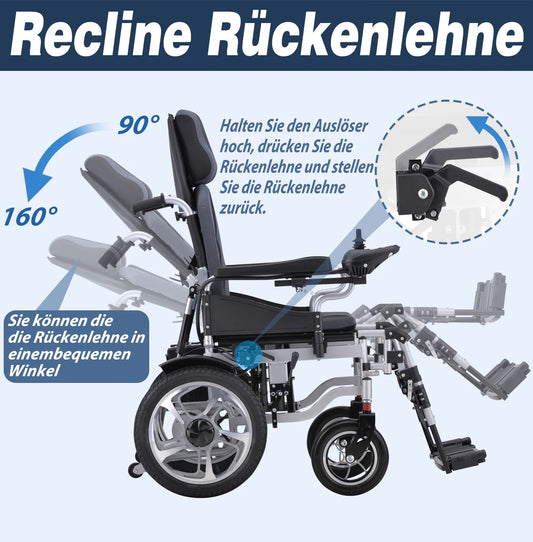 Electric Wheelchair for Adults Long Large Support Power WheelChair Seniors Folding Wheelchair