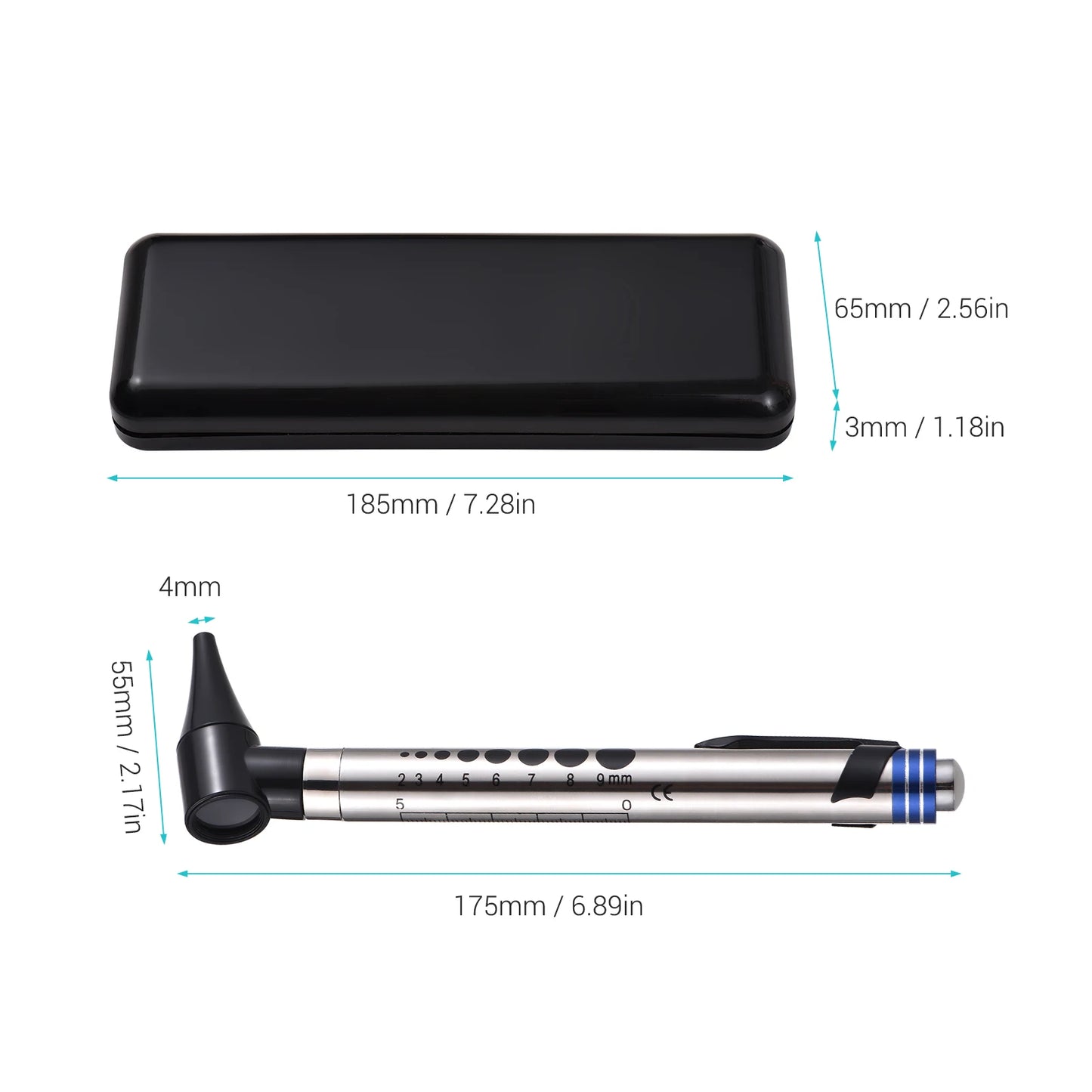 2 in 1 Otoscope and Eyes Diagnostic Tool Kit with LED Light 4mm Replaceable Ear Tips Optical Otoscope Ears Diagnostic Supplies
