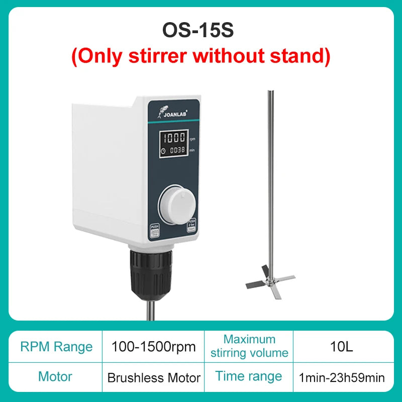 JOANLAB Liquid Mixer Lab Electric Stirrer Digital Display Overhead Stirrer Adjustable Height Lab Equipment 20L 1500rpm 110V 220V