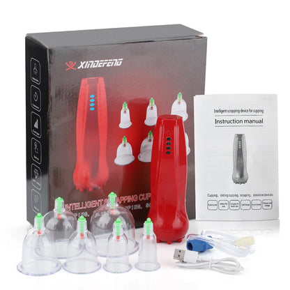4 Modes Electric Cupping Intelligent Scraping Device Household Wireless Cupping Dredge Meridians Whole Body with 6pcs Jars Cups