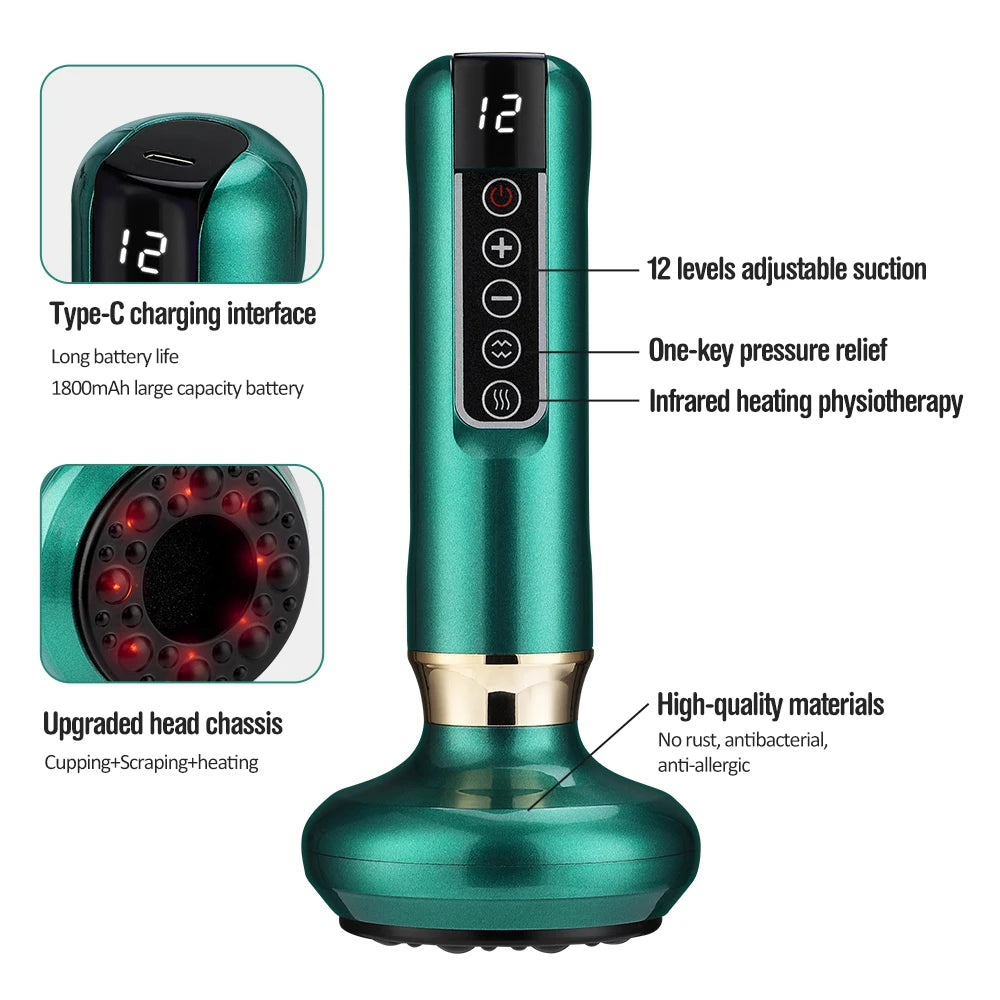 Electric Cupping Massager Vacuum Suction Cup GuaSha Anti Cellulite Beauty Health Scraping Infrared Heat Body Slimming Massage
