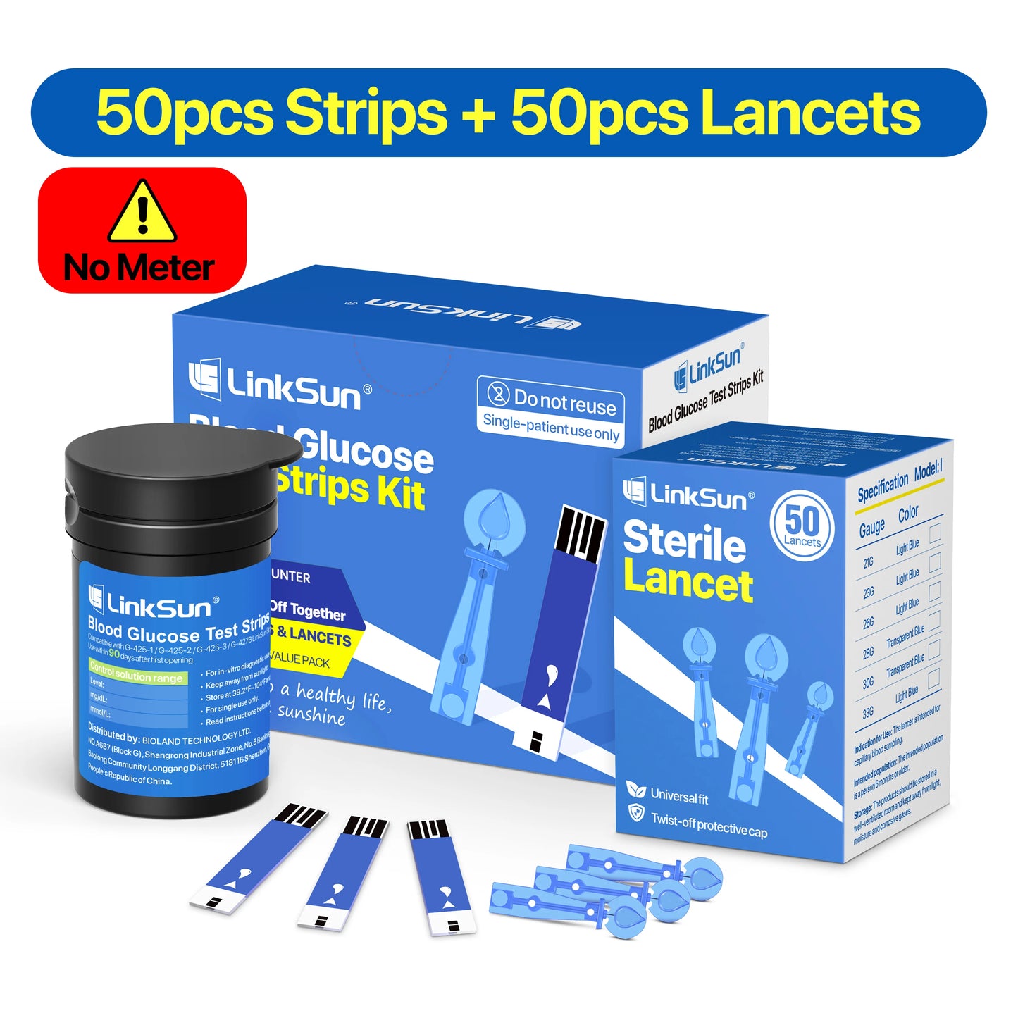 LinkSun G-425-3 Blood Glucose Meter 10/50/100pcs Test Strips Medical Diabetes Blood Sugar Test Monitor Complete Kit Glucosemeter