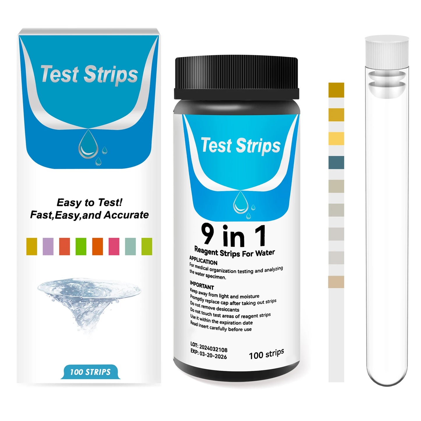 100 Pcs 9-IN-1/7-IN-1 Aquarium Test Fish Tank Test Kit with Test Tube Water Quality Monitor pH Test Strips Strips Fast Accurate