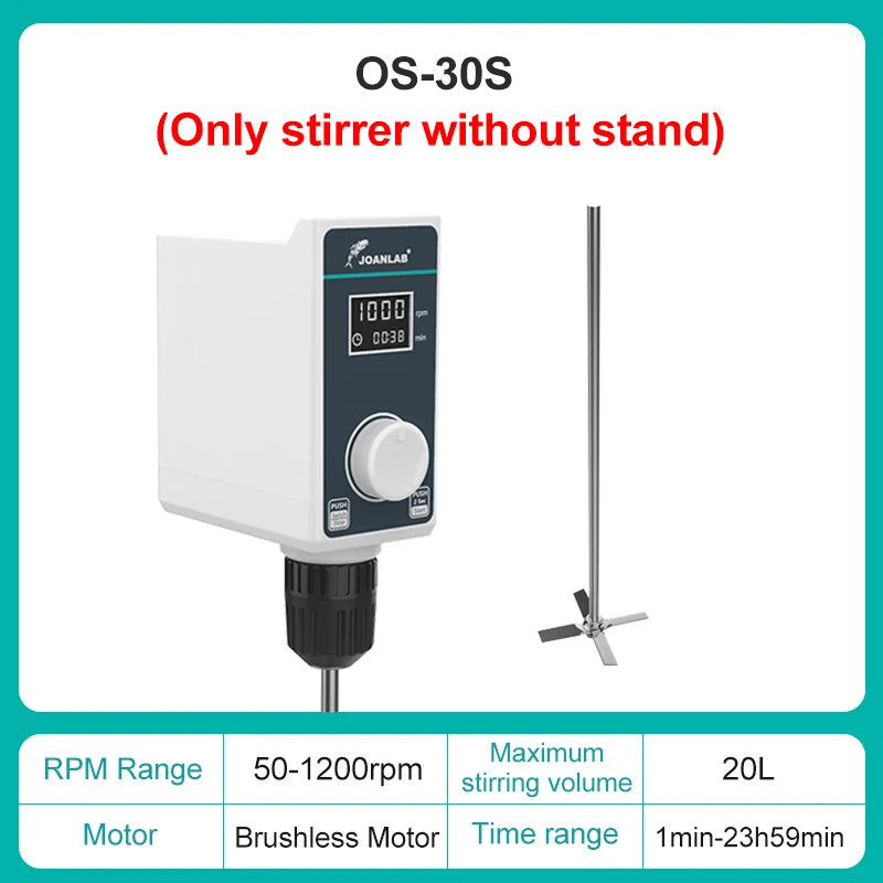 JOANLAB Liquid Mixer Lab Electric Stirrer Digital Display Overhead Stirrer Adjustable Height Lab Equipment 20L 1500rpm 110V 220V