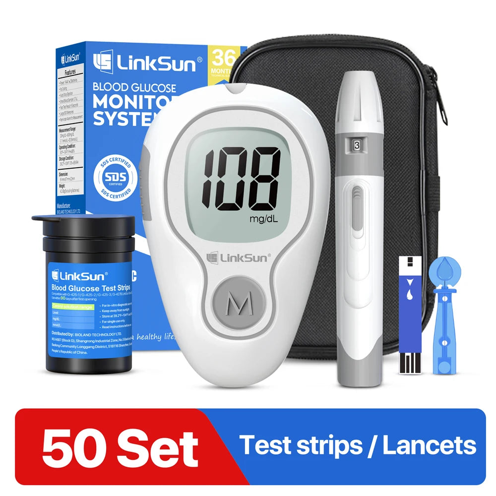 LinkSun G-425-3 Blood Glucose Meter 10/50/100pcs Test Strips Medical Diabetes Blood Sugar Test Monitor Complete Kit Glucosemeter