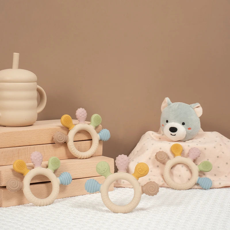 BPA Free Baby Silicone Teethers Sensory Toy Easy to Grasp Infant Teething Toys Food Grade Chewable Toys for Babies Newborn Gifts