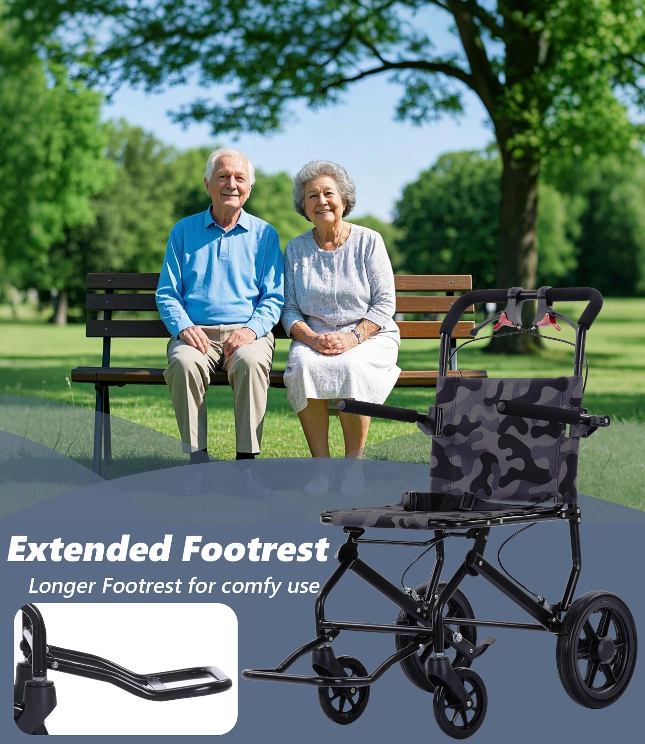 Adult Lightweight Push WheelchairSafe and Stable Ultralight Aluminum WheelchairAirline Approved Folding Transport Wheelchair